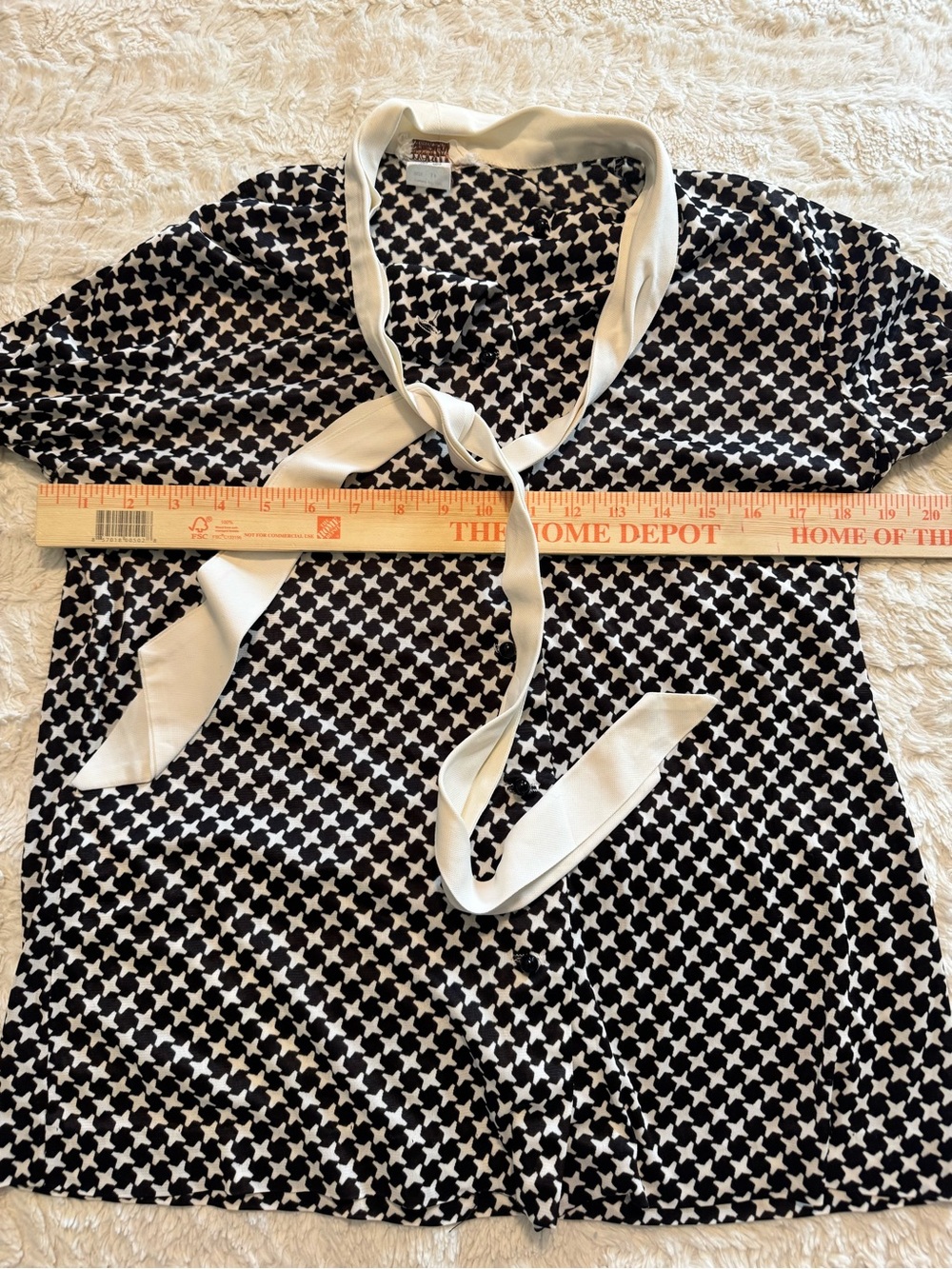 VTG 70s Montgomery Ward Triacetate Op Art Pussybow Blouse Secretary M siren - Picture 2 of 7